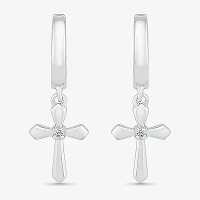 Womens Diamond Accent Natural White Diamond Sterling Silver 28mm Cross Hoop Earrings