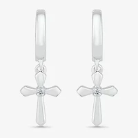 Womens Diamond Accent Natural White Diamond Sterling Silver 28mm Cross Hoop Earrings