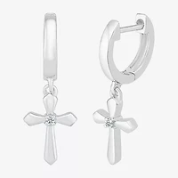 Womens Diamond Accent Natural White Diamond Sterling Silver 28mm Cross Hoop Earrings