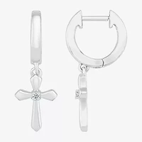 Womens Diamond Accent Natural White Diamond Sterling Silver 28mm Cross Hoop Earrings