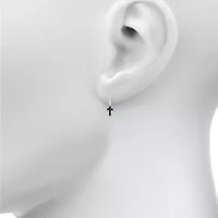 Womens 1/6 CT. T.W. Natural Black Diamond Sterling Silver 24mm Cross Hoop Earrings