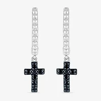 Womens 1/6 CT. T.W. Natural Black Diamond Sterling Silver 24mm Cross Hoop Earrings