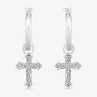 Womens Diamond Accent Natural White Diamond Sterling Silver 25.1mm Cross Hoop Earrings