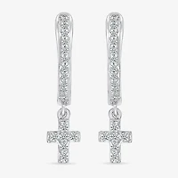 Womens 1/6 CT. T.W. Natural White Diamond Sterling Silver 19.5mm Cross Hoop Earrings