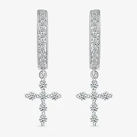 Womens 1/3 CT. T.W. Natural White Diamond Sterling Silver 25mm Cross Hoop Earrings