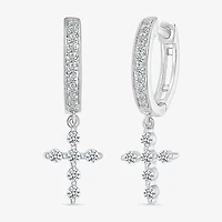Womens 1/3 CT. T.W. Natural White Diamond Sterling Silver 25mm Cross Hoop Earrings