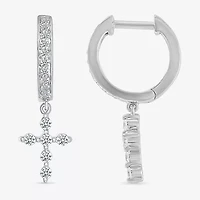Womens 1/3 CT. T.W. Natural White Diamond Sterling Silver 25mm Cross Hoop Earrings