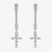 Womens 1/4 CT. T.W. Natural White Diamond Sterling Silver 22.4mm Cross Hoop Earrings