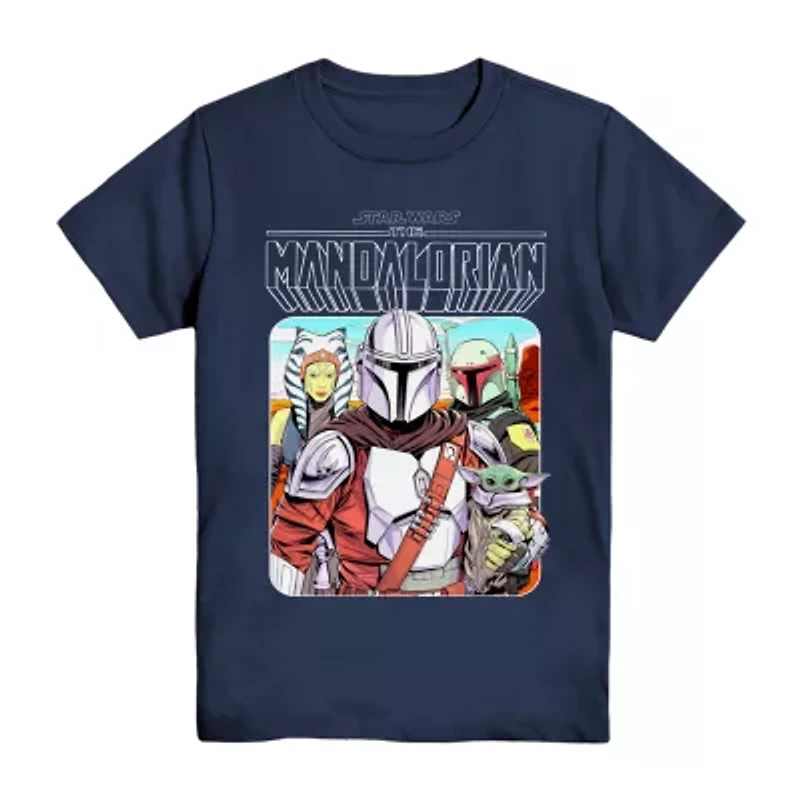 Disney Collection The Mandalorian Little & Big Kid Boys Crew Neck Short Sleeve Regular Fit Star Wars Graphic T-Shirt