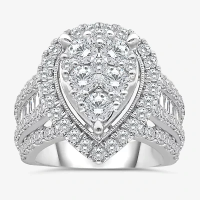 4 CT.T.W. Natural Diamond Pear Shape Side Stone Halo Engagement Ring 10K or 14K White Gold