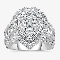 4 CT.T.W. Natural Diamond Pear Shape Side Stone Halo Engagement Ring 10K or 14K White Gold