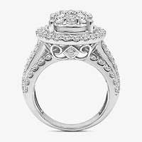 4 CT.T.W. Natural Diamond Pear Shape Side Stone Halo Engagement Ring 10K or 14K White Gold