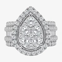 4 CT.T.W. Natural Diamond Pear Shape Side Stone Halo Engagement Ring 10K or 14K White Gold