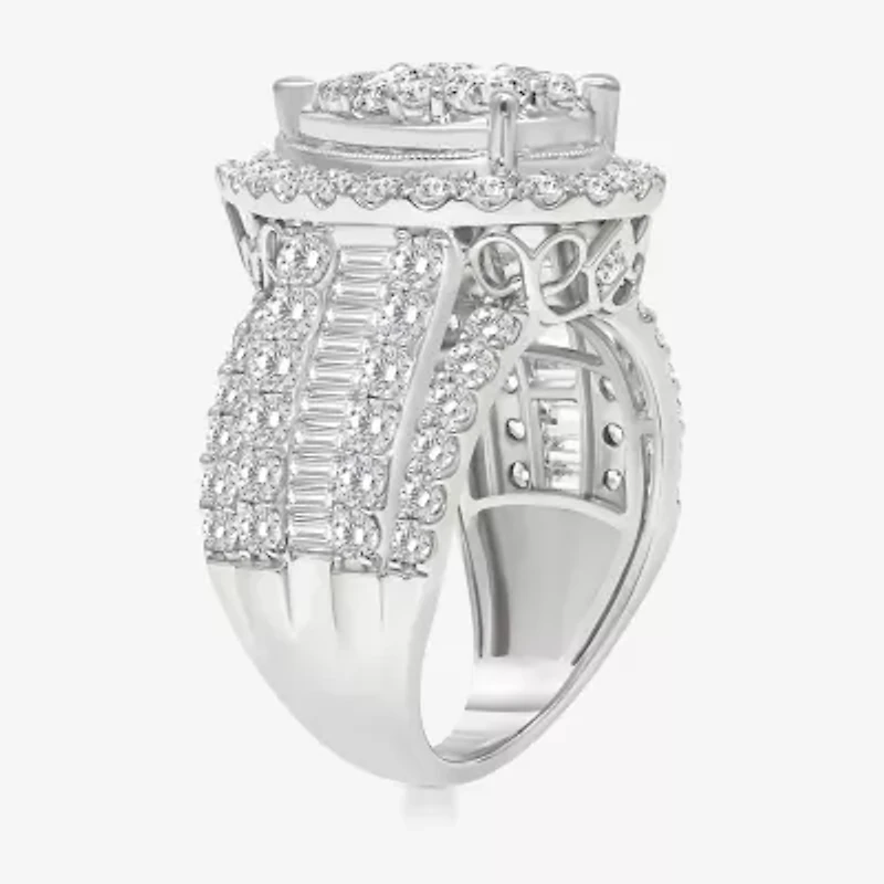 4 CT.T.W. Natural Diamond Pear Shape Side Stone Halo Engagement Ring 10K or 14K White Gold