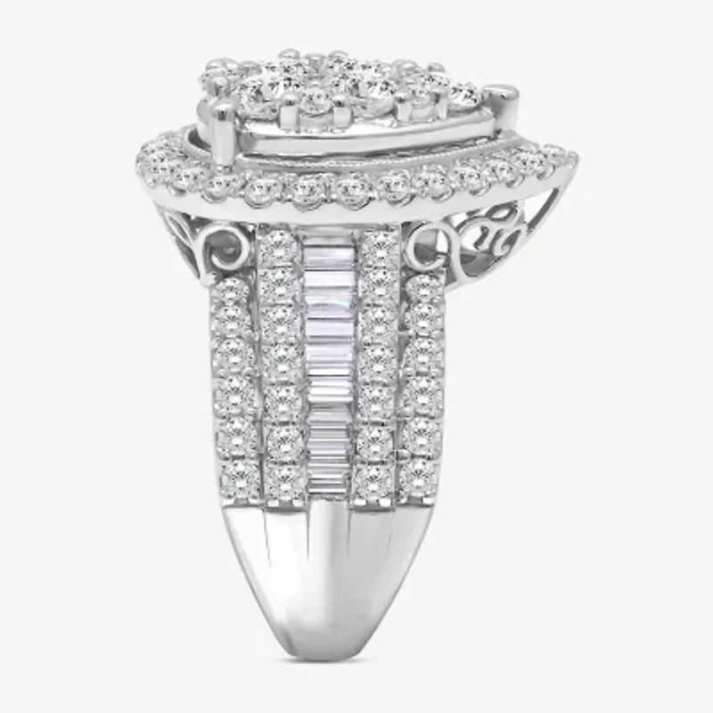 4 CT.T.W. Natural Diamond Pear Shape Side Stone Halo Engagement Ring 10K or 14K White Gold