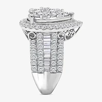 4 CT.T.W. Natural Diamond Pear Shape Side Stone Halo Engagement Ring 10K or 14K White Gold