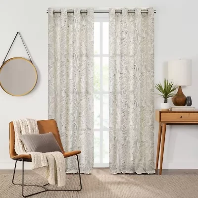 Fieldcrest Arden Soft Paisley Print Grommet Top Sheer Single Curtain Panel