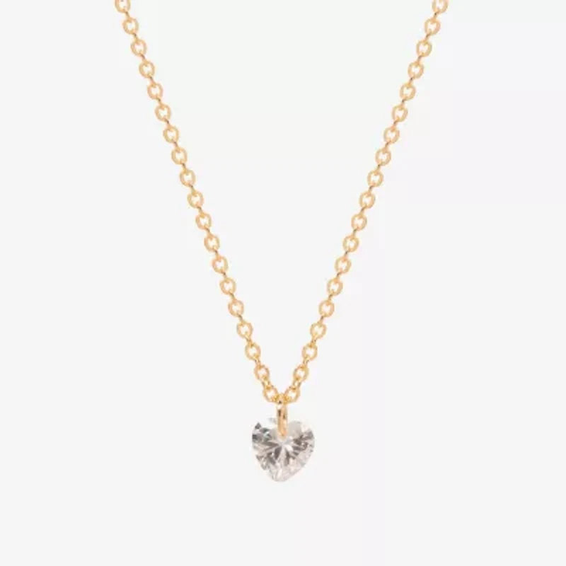 Bijoux Bar Delicates Gold Tone Womens Cubic Zirconia Heart 13 Inch Pendant Necklace