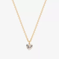 Bijoux Bar Delicates Gold Tone Womens Cubic Zirconia Heart 13 Inch Pendant Necklace