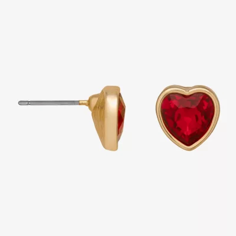 Bijoux Bar Delicates Gold Tone Red Glass 9mm Heart Stud Earrings