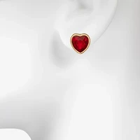 Bijoux Bar Delicates Gold Tone Red Glass 9mm Heart Stud Earrings