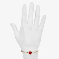 Bijoux Bar Delicates Gold Tone Womens Red Glass Heart Bolo Bracelet