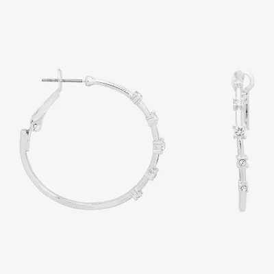 Bijoux Bar Delicates Silver Tone Womens Glass 35mm Round Hoop Earrings