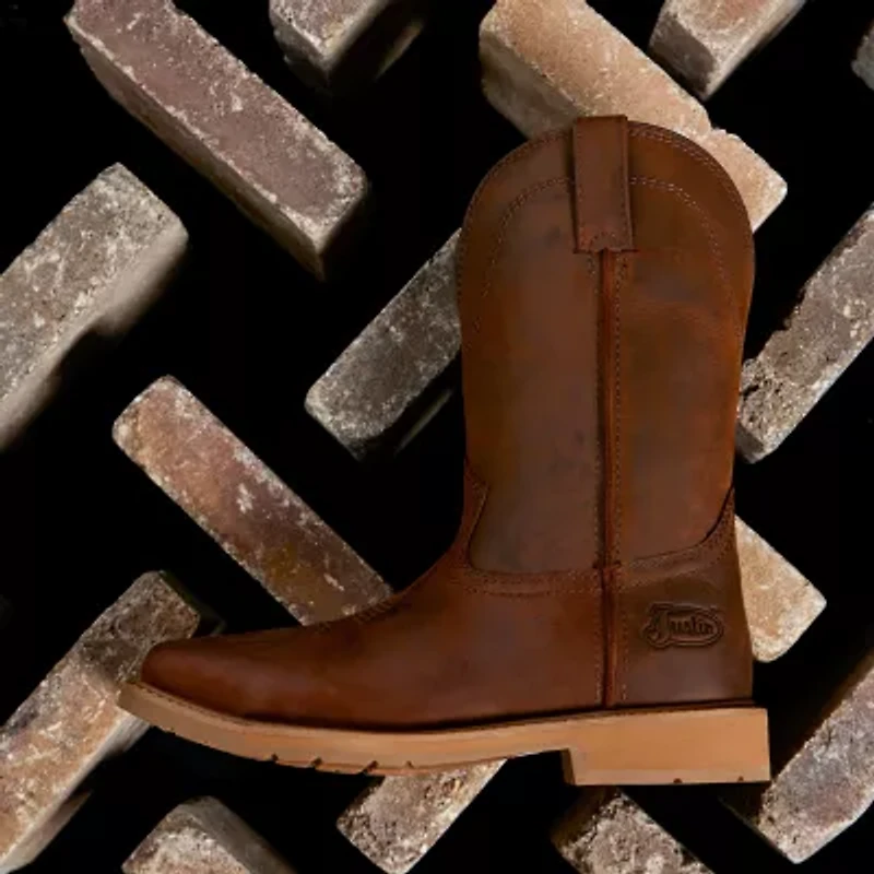 Justin Mens Work Stampede Square Toe Boots