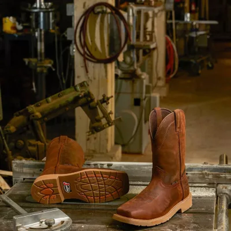 Justin Mens Work Stampede Square Toe Boots