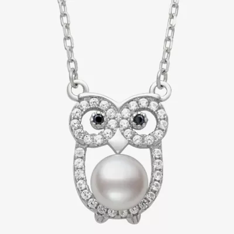 Owl Womens White Cultured Freshwater Pearl Sterling Silver 16 Inch Pendant Necklace