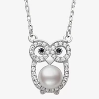 Owl Womens White Cultured Freshwater Pearl Sterling Silver 16 Inch Pendant Necklace