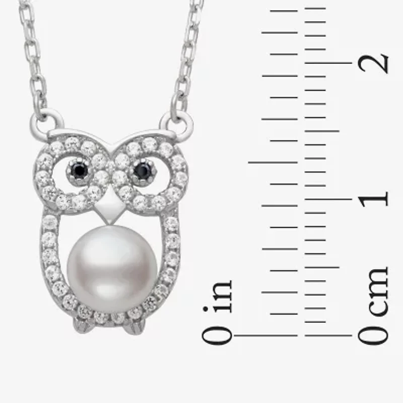 Owl Womens White Cultured Freshwater Pearl Sterling Silver 16 Inch Pendant Necklace