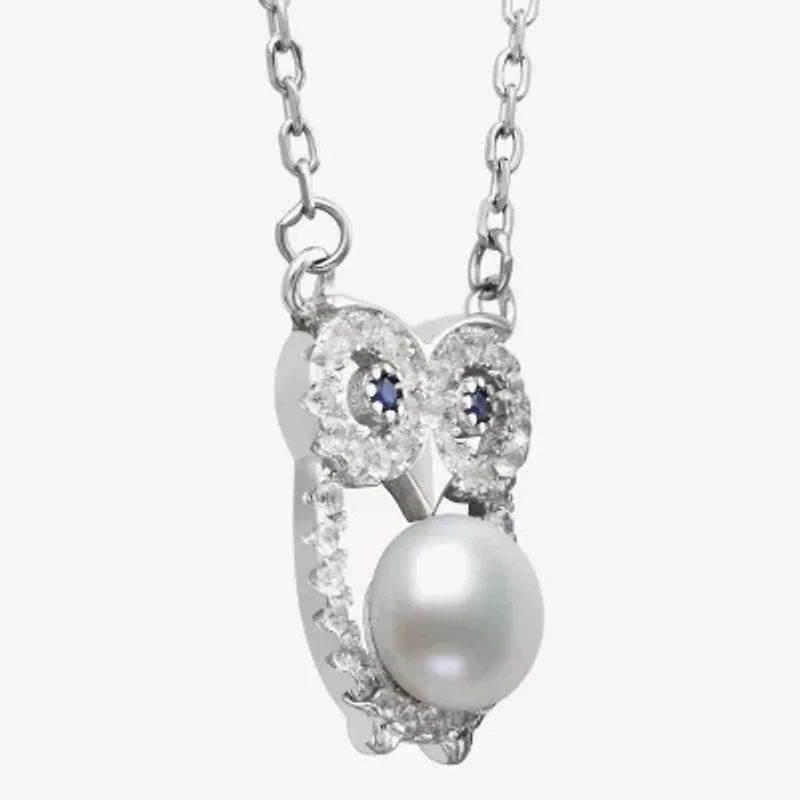 Owl Womens White Cultured Freshwater Pearl Sterling Silver 16 Inch Pendant Necklace