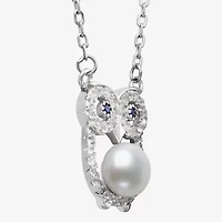 Owl Womens White Cultured Freshwater Pearl Sterling Silver 16 Inch Pendant Necklace