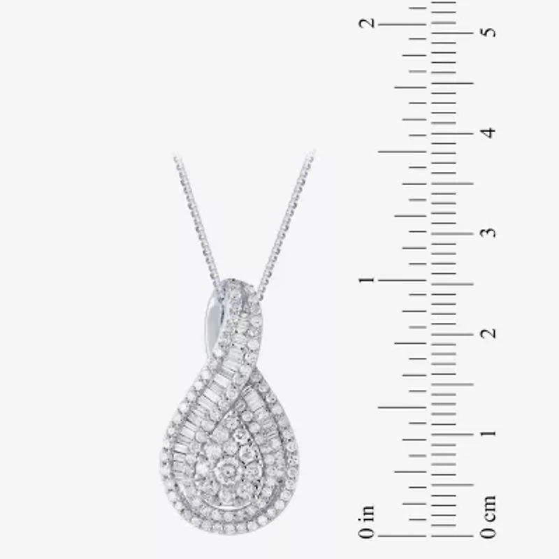 Diamond Blossom Womens 1 CT. T.W. Natural White Diamond 10K White Gold Pear 18 Inch Pendant Necklace