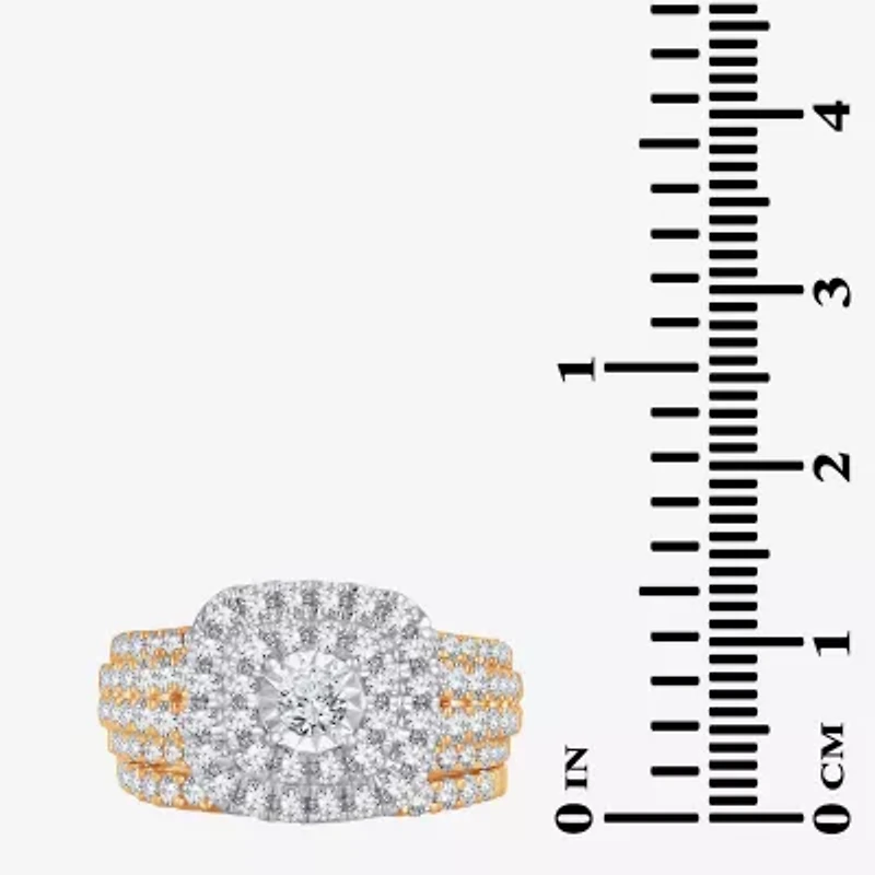 Womens / CT. T.W. Natural White Diamond 10K Gold Cushion Halo Bridal Set