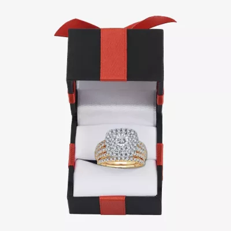 Womens / CT. T.W. Natural White Diamond 10K Gold Cushion Halo Bridal Set