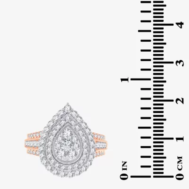 Womens 1 1/2 CT. T.W. Natural White Diamond 10K Rose Gold Pear Halo Engagement Ring