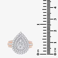 Womens 1 1/2 CT. T.W. Natural White Diamond 10K Rose Gold Pear Halo Engagement Ring