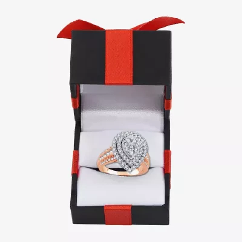 Womens 1 1/2 CT. T.W. Natural White Diamond 10K Rose Gold Pear Halo Engagement Ring