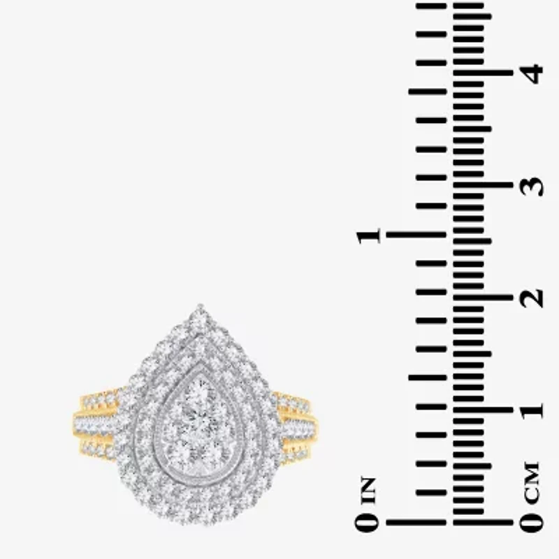 Womens 1 1/ CT. T.W. Natural White Diamond 10K Gold Pear Halo Engagement Ring