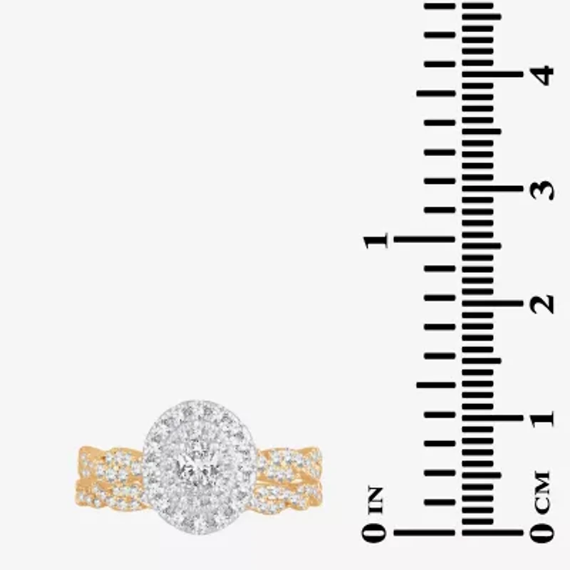 Womens 1 CT.T.W. Natural Diamond 10K or 14K Gold Oval Halo Bridal Set