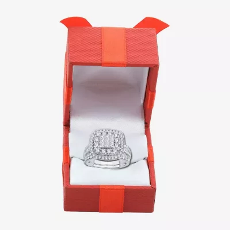 Womens 2 CT.T.W. Natural Diamond 10K or 14K White Gold Cushion Halo Bridal Set