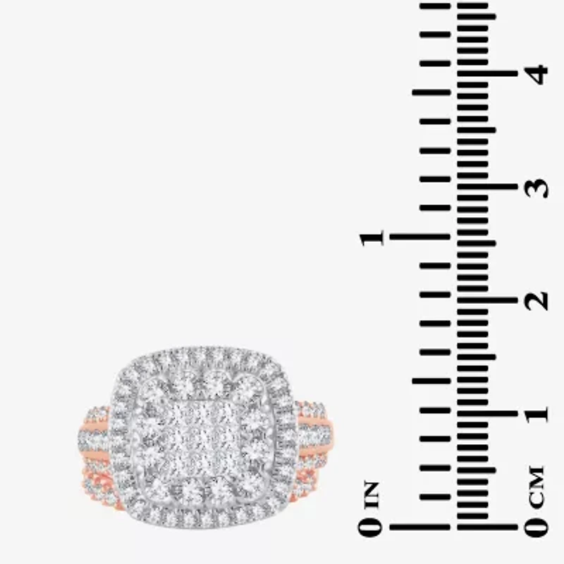 Womens 2 CT. T.W. Natural White Diamond 10K Rose Gold Cushion Halo Bridal Set