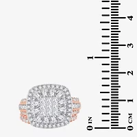 Womens 2 CT. T.W. Natural White Diamond 10K Rose Gold Cushion Halo Bridal Set