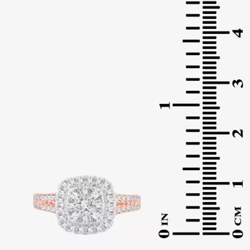 (H-I / I1) Womens 1 CT. T.W. Lab Grown White Diamond 10K or 14K Gold Cushion Side Stone Halo Engagement Ring