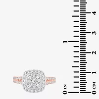 (H-I / I1) Womens 1 CT. T.W. Lab Grown White Diamond 10K or 14K Gold Cushion Side Stone Halo Engagement Ring
