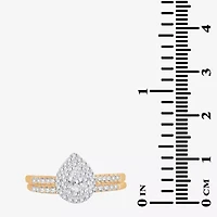 Womens 1/2 CT.T.W. Natural Diamond 10K or 14K Gold Pear Side Stone Halo Bridal Set