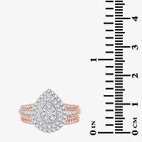 Womens 1 CT.T.W. Natural Diamond 10K or 14K White Gold Pear Halo Bridal Set