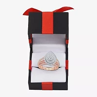 Womens 1 CT.T.W. Natural Diamond 10K or 14K White Gold Pear Halo Bridal Set